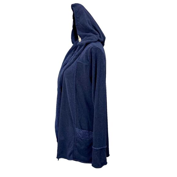 elan Navy Blue Hooded Open Draped Cardigan Sweater Cozy Boho Size Medium - Picture 3 of 9